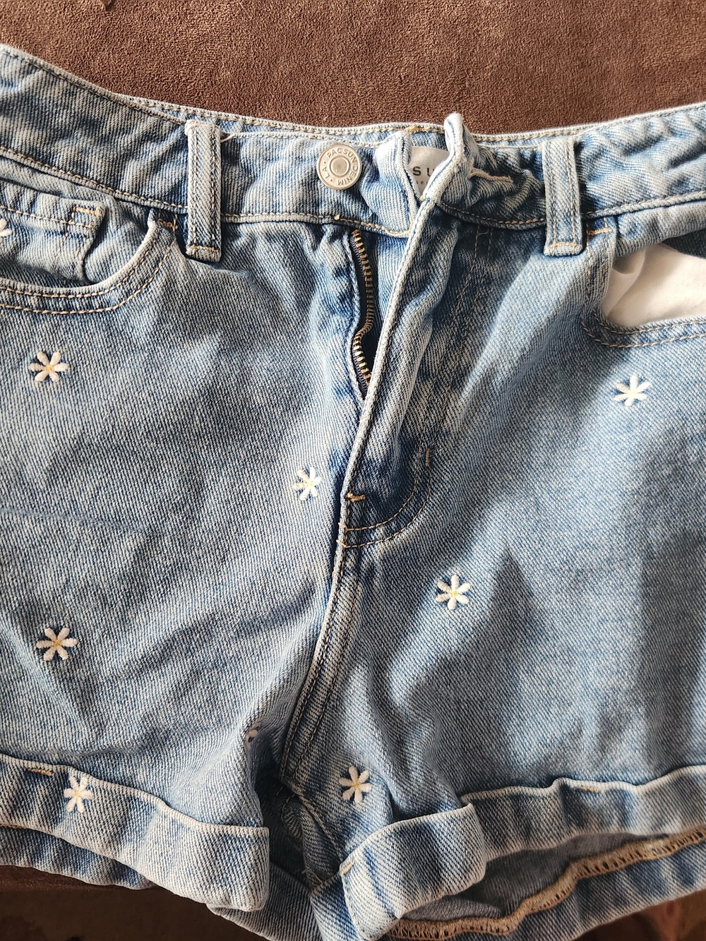 PacSun Light Blue Daisy Embroidered Jean Shorts